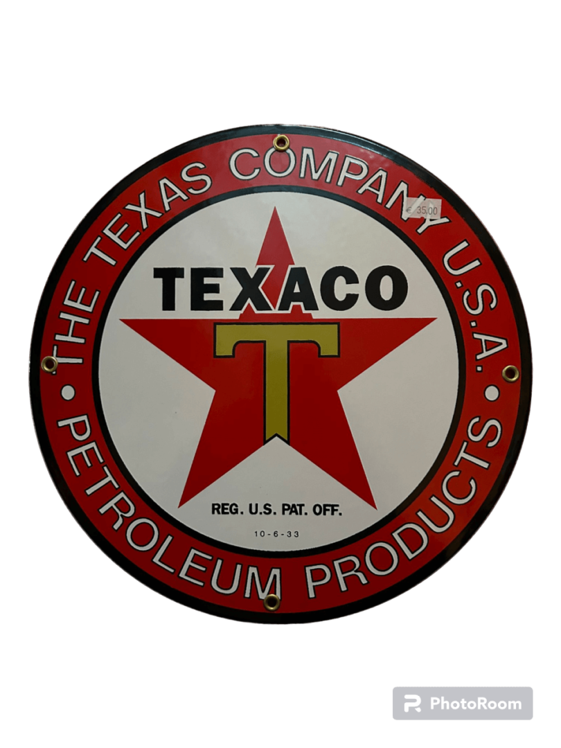 Texaco rond metal plate wit/rood